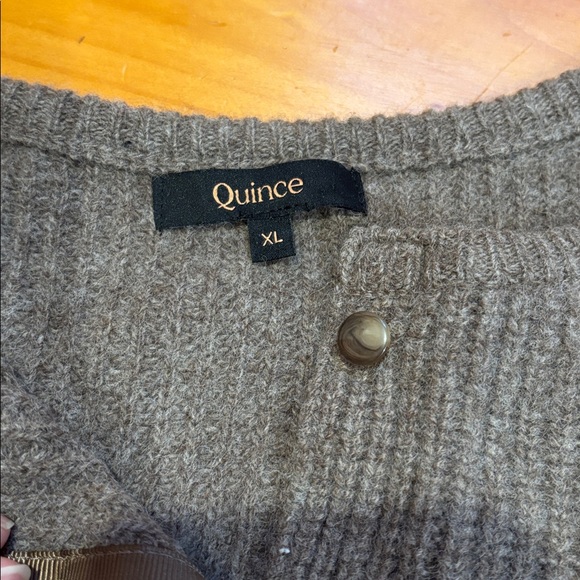 QUINCE XL Heather Brown 100% Yak Wool Soft Rib Crew Cardigan Sweater - Picture 4 of 8